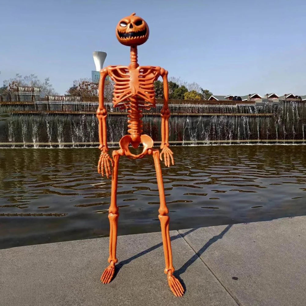 Halloween Pumpkin Skull Human Skeleton 15/35 Inch Stayable Posable Skeletons Skeleton Figurine for Haunted House Party Decor