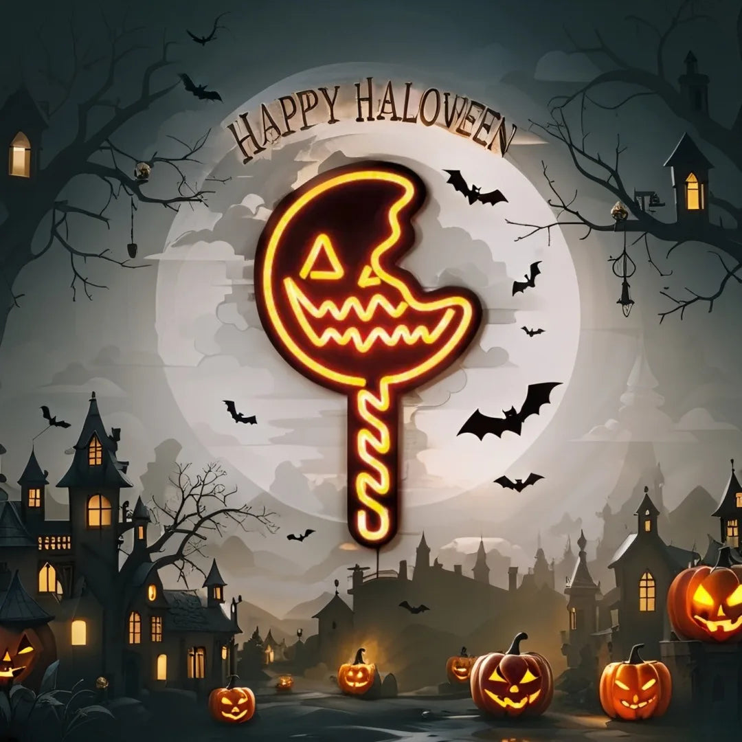 Trick 'r Treat Lollipop LED Neon Sign- Halloween Pumpkin Decor Wall Light USB-Powered for Party/Bedroom/Kids Room Gift for Kids