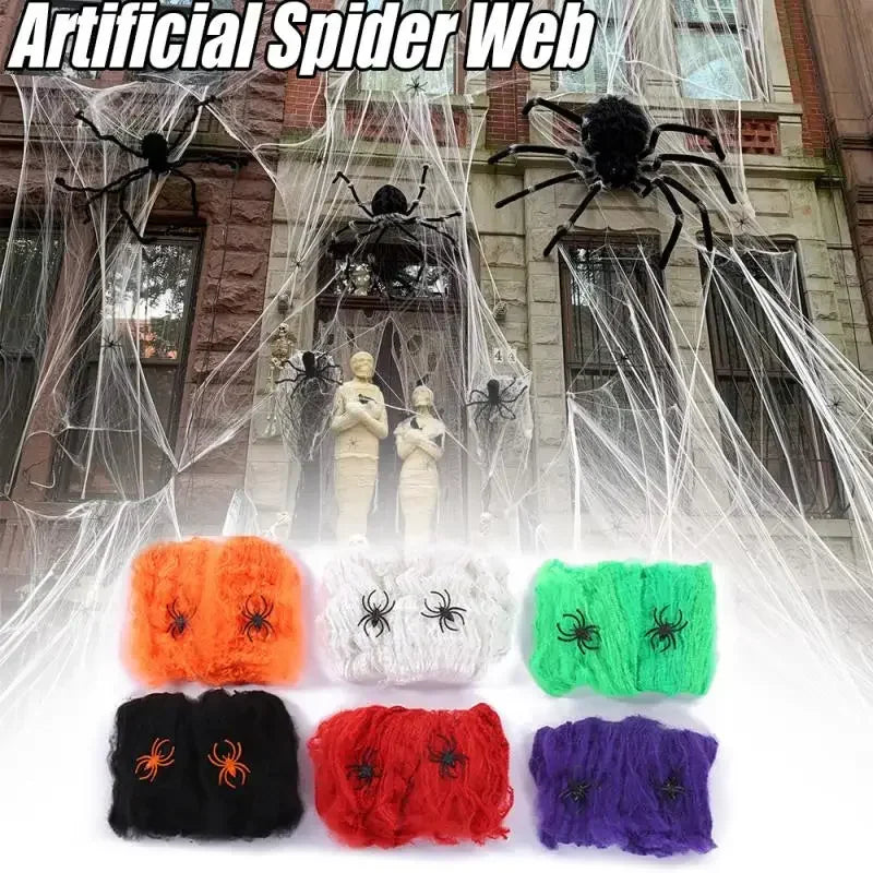Halloween Decoration: Artificial Super Stretching Spider Web and Fake Spiders, Terrifying Party Scene Decoration