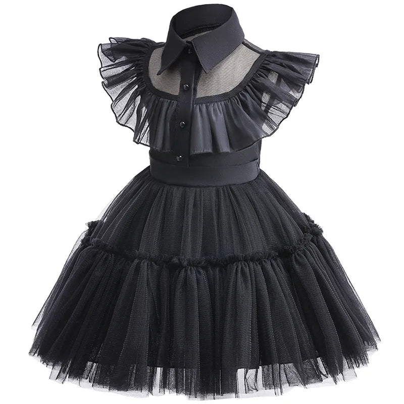 Halloween Wednesday Girls Cosplay Costume Hollow Ballet Tutu Party Dance Children Princess Dress Carnival Fashion Black Dress