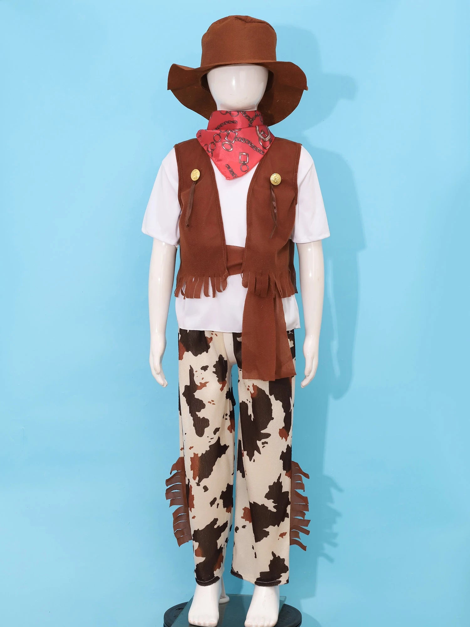 Kids Boys Halloween Western Cowboy Cosplay Costume Short Sleeve T-shirt with Pants Vest Hat Bandana Belt Set for Carnival Party