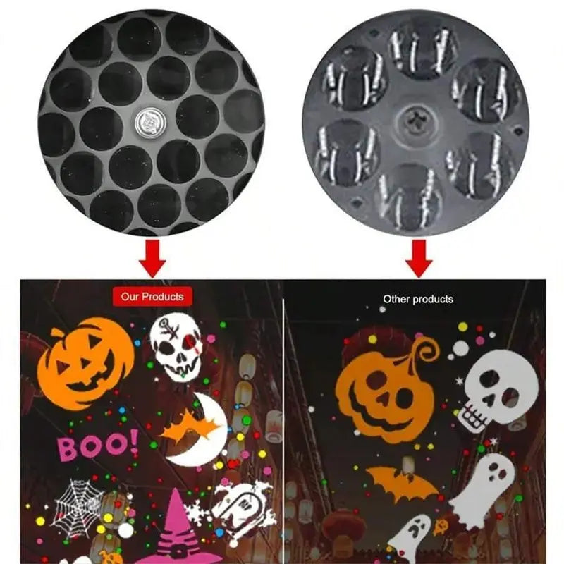Halloween LED Projector Light – Ghost & Pumpkin Patterns, Perfect for Indoor/Outdoor Halloween Party Decoration and Ambient Room Lighting.