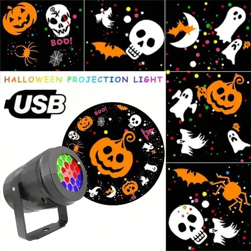 Halloween LED Projector Light – Ghost & Pumpkin Patterns, Perfect for Indoor/Outdoor Halloween Party Decoration and Ambient Room Lighting.